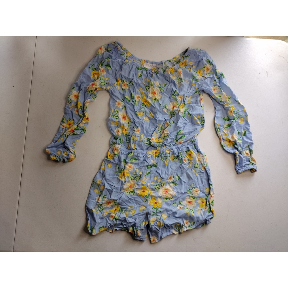 The Childrens Place Girls Blue Floral Off Shoulder Romper Size 10 12 Rayon